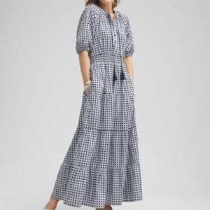 Chico's Poplin Basket Weave Maxi Dress Navy Blue/White Size 3 (US 16) Casual